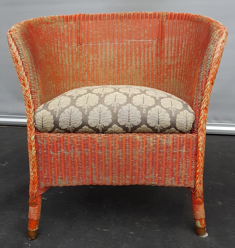 Fauteuil anglais Lloyd Loom kapok orange et vert