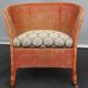 Fauteuil anglais Lloyd Loom kapok orange et vert