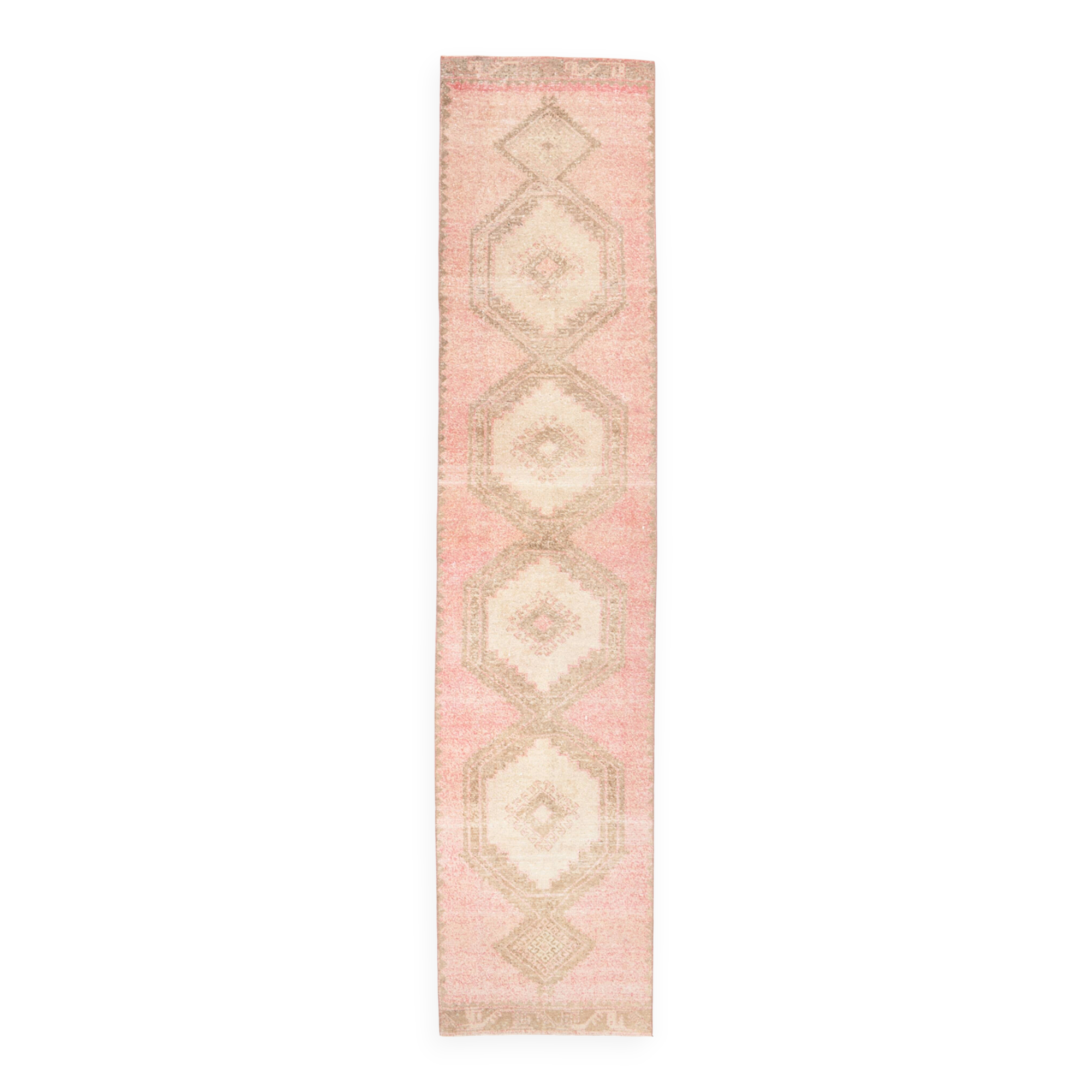 3x13 Pink & Brown Long Classic Vintage Runner Rug, 92x415Cm