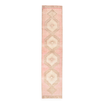 3x13 Pink & Brown Long Classic Vintage Runner Rug, 92x415Cm