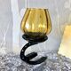 Candle holder photophore metal horseshoe and vintage amber glass