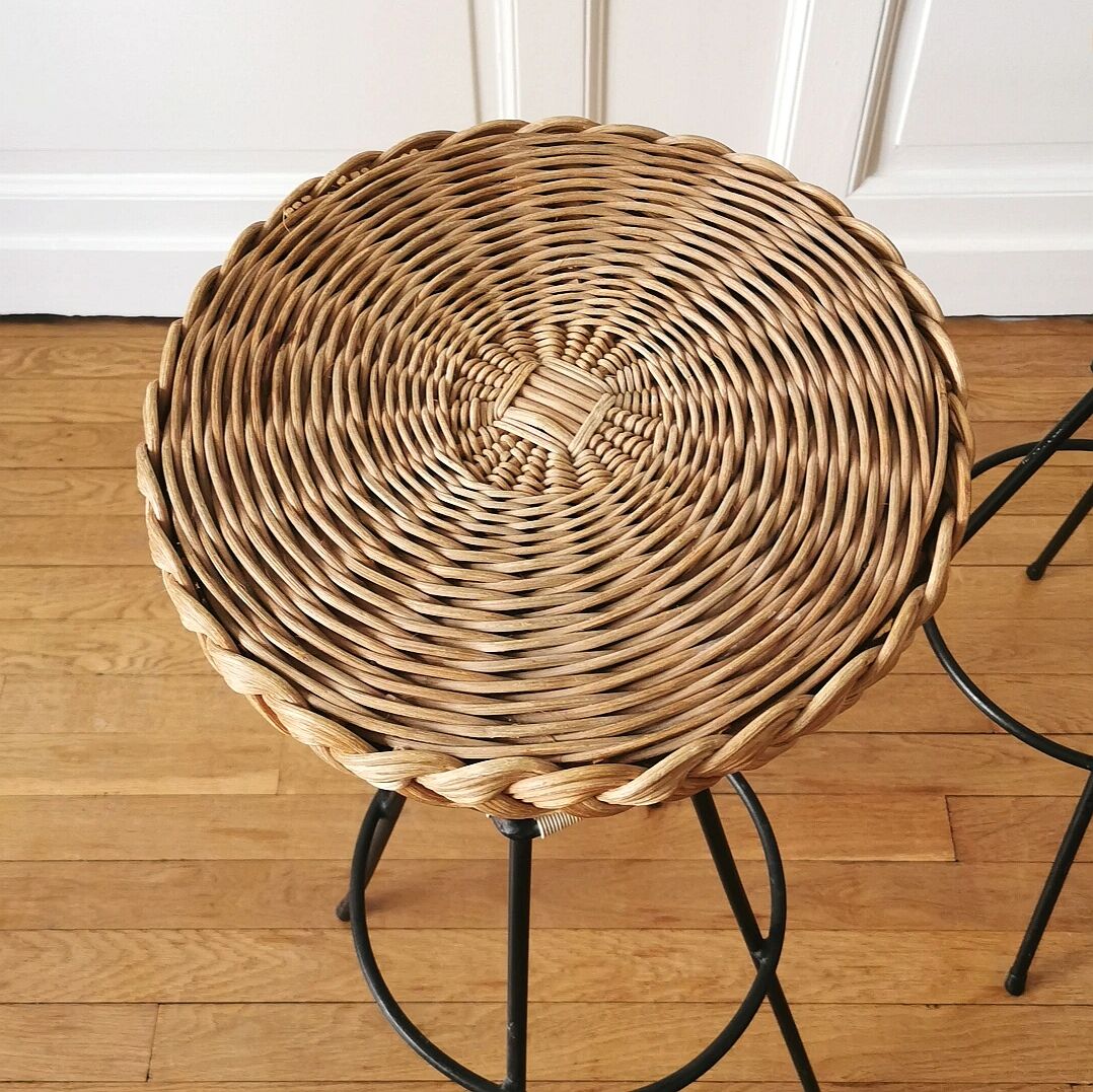 Bar and its 2 rattan stools, 1950