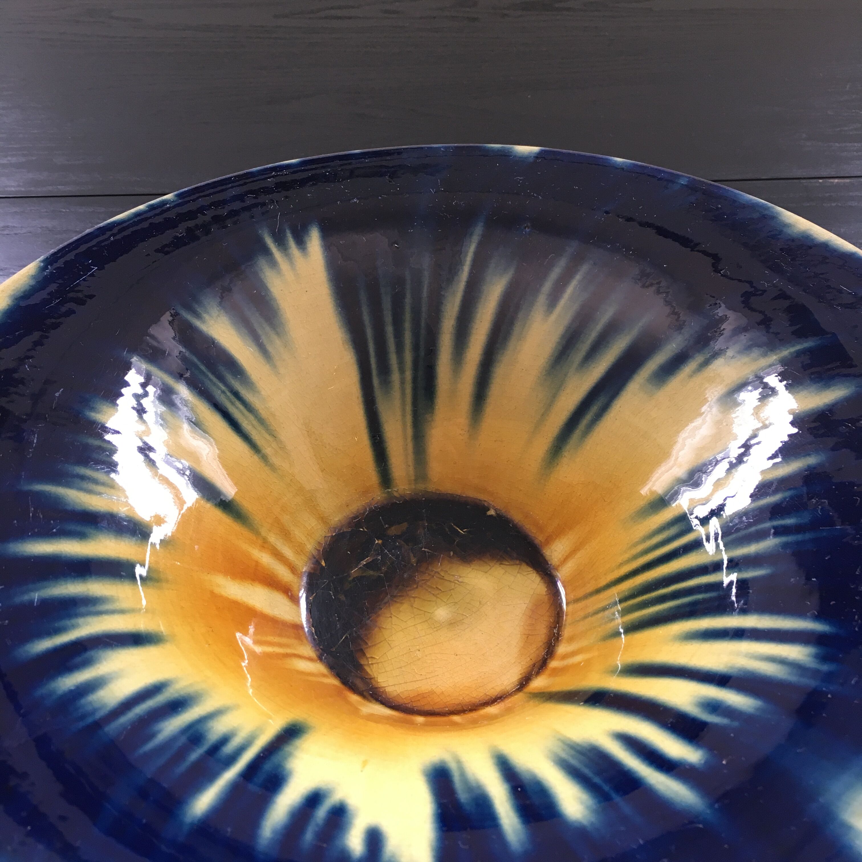 Yellow and blue flamed Vallauris cup