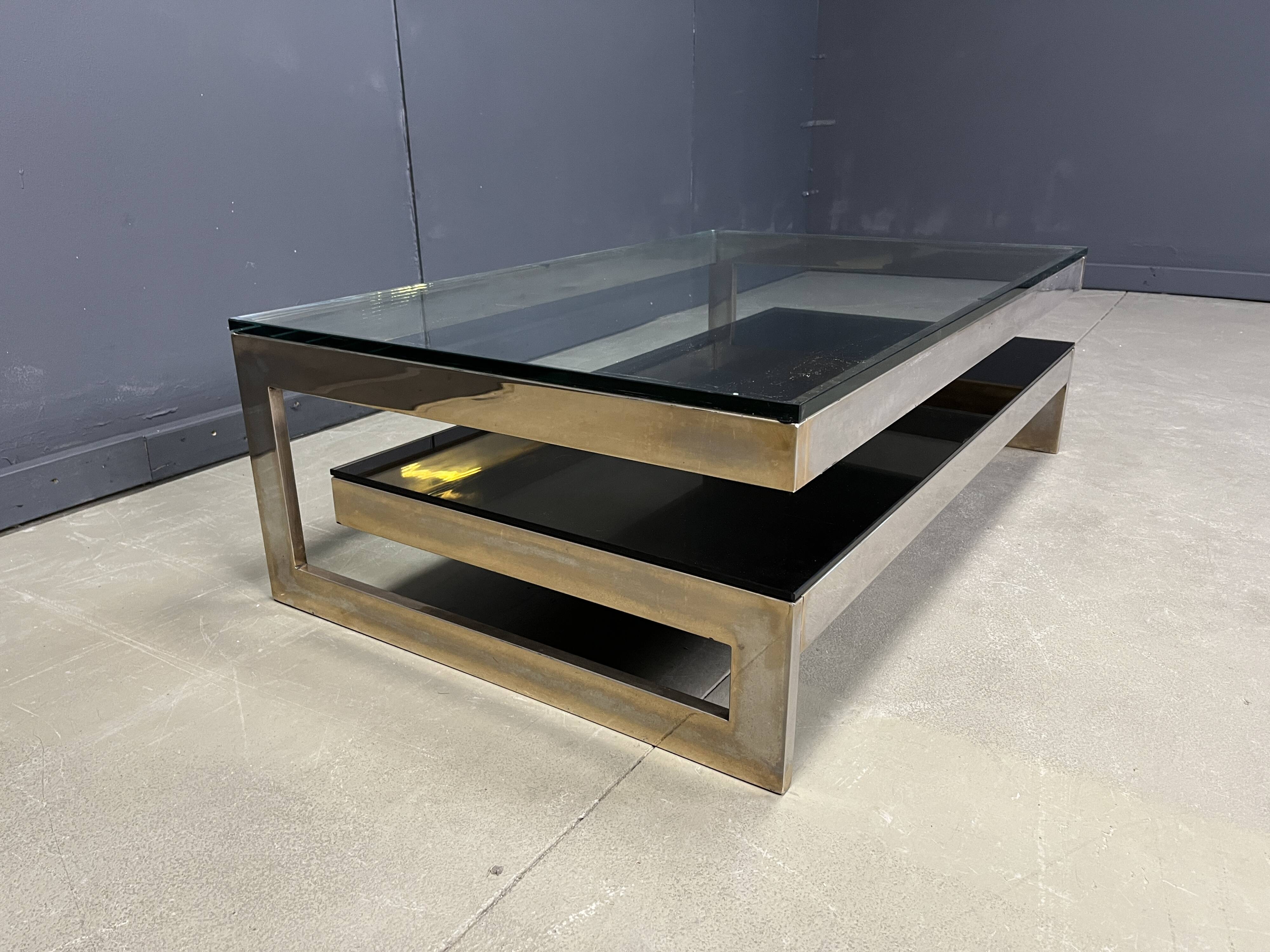 Vintage two-tiered coffee table in 23kt belgochrome, 1970s
