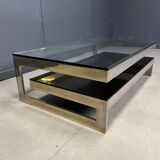 Vintage two-tiered coffee table in 23kt belgochrome, 1970s