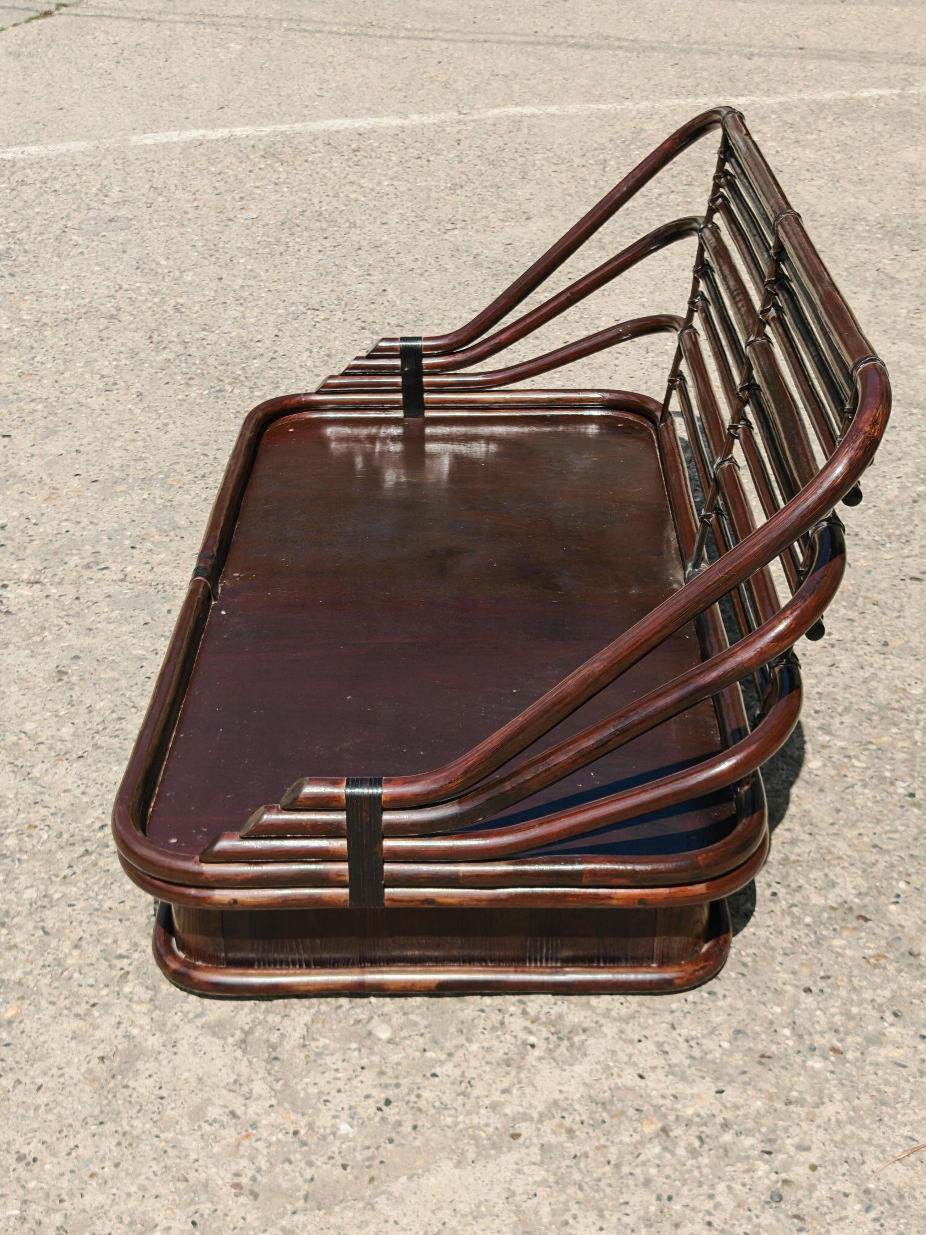 Canapé Mid Century Modern en bambou et cuir par Vivai del Sud