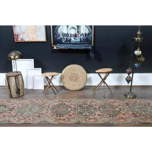 1970s Turkish Oushak Handmade Wool Cotton Orange Runner Rug 78x327