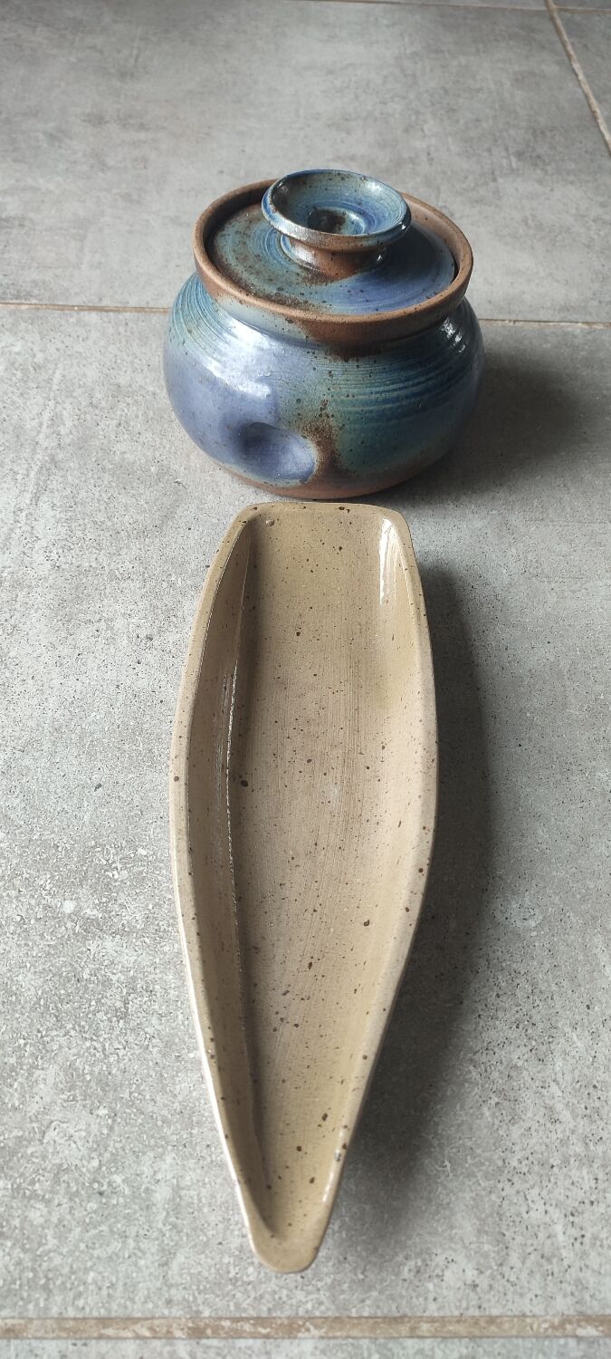 Vintage glazed stoneware set signed Béceleuf