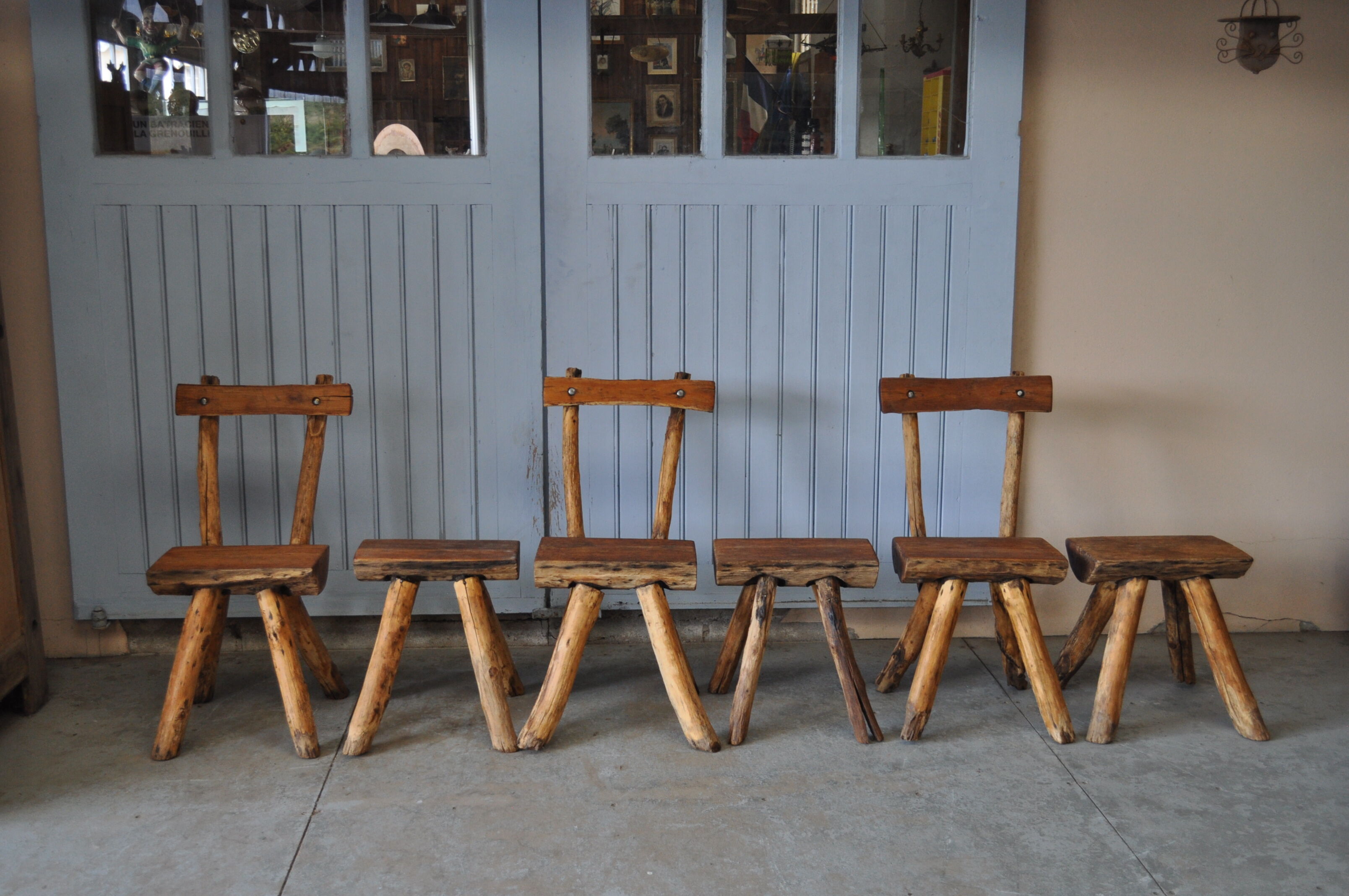 Brutalist chairs and stools set