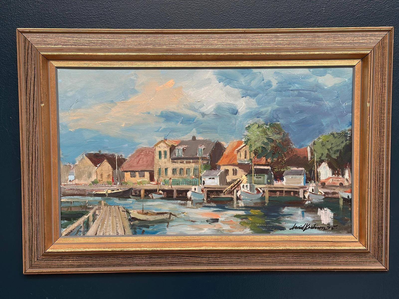 Original Swedish Oil On Canvas – “Helsingborg” By Arvid Karlsson – Dated 1975 – Vintage & Framed – 75 × 49 Cm (29.5" × 19.3")