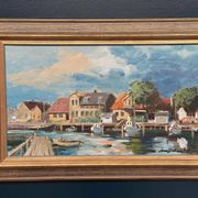 Original Swedish Oil On Canvas – “Helsingborg” By Arvid Karlsson – Dated 1975 – Vintage & Framed – 75 × 49 Cm (29.5" × 19.3")