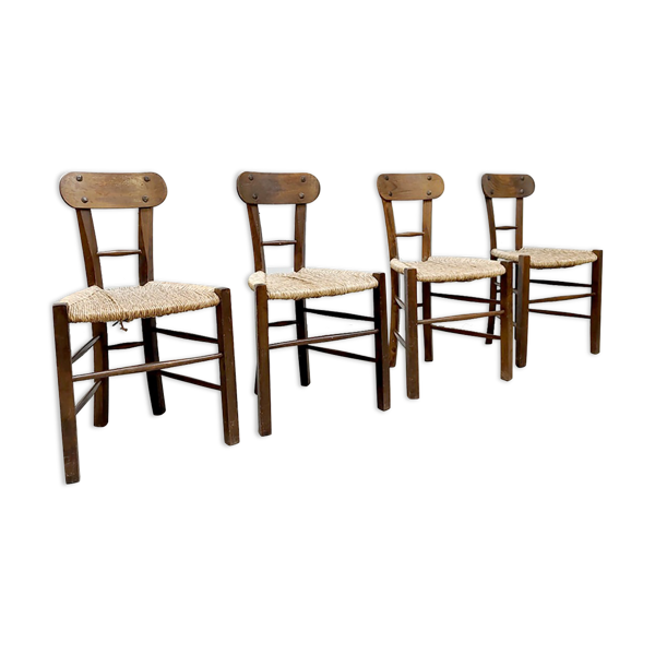 4 chaises de salle à manger en paille vintage