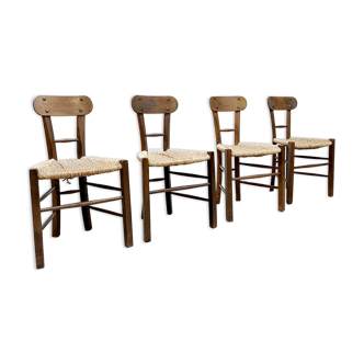 Primitive vintage rush seat straw dining chairs ‘wabi sabi’