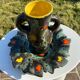 Vase and dish poet laval 1950/60 free form signed yvonne