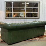 1970s Green Leather 3 Seater Chesterfield Sofa