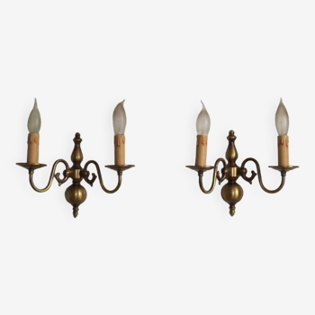 Pair French Vintage Bronze Effect Metal Flemsh Style Double Wall Lights 4753