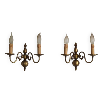 Pair French Vintage Bronze Effect Metal Flemsh Style Double Wall Lights 4753