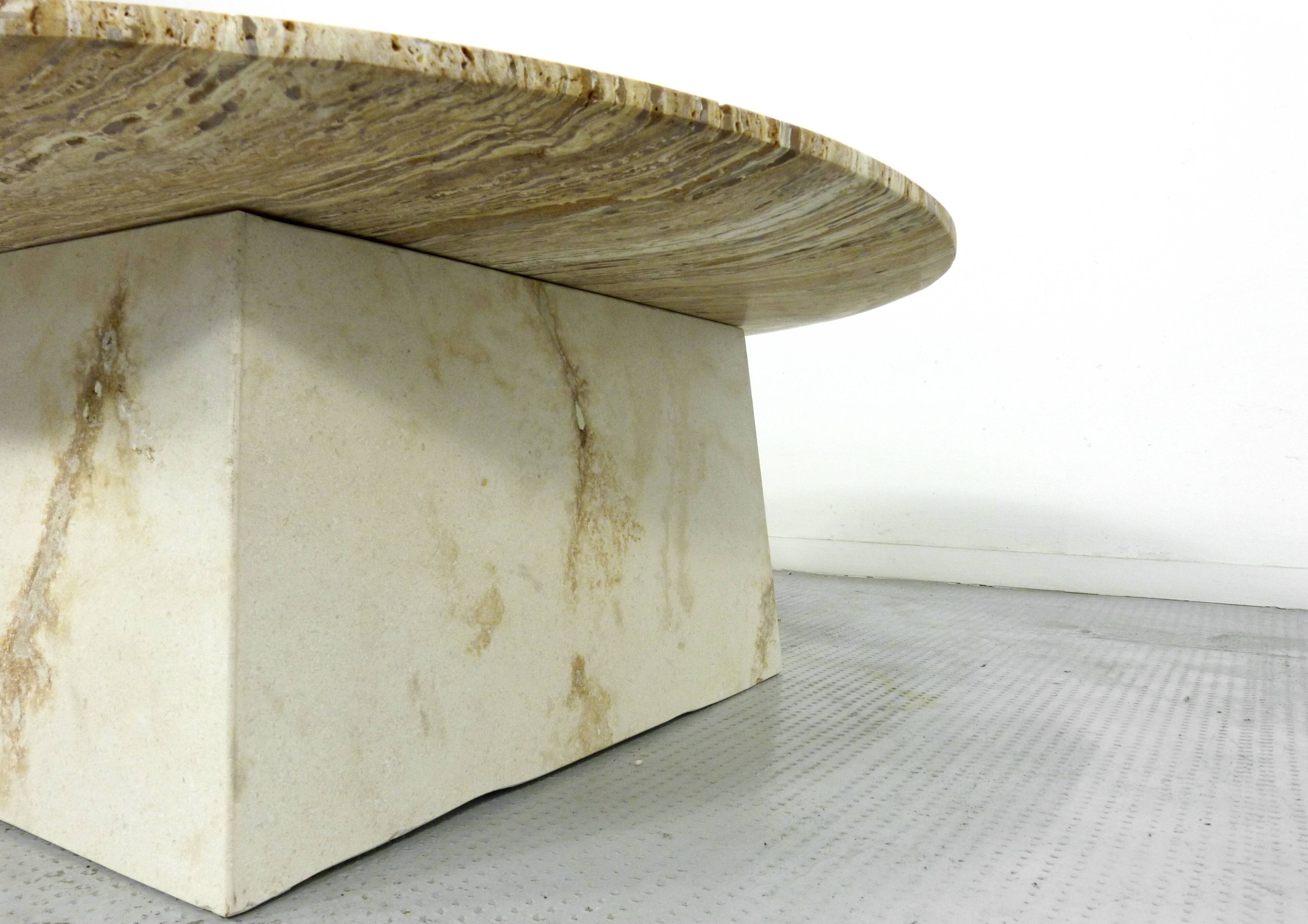 1970s Italian Travertine Minimalist Geometric Coffee Table. Modern/Midcentu