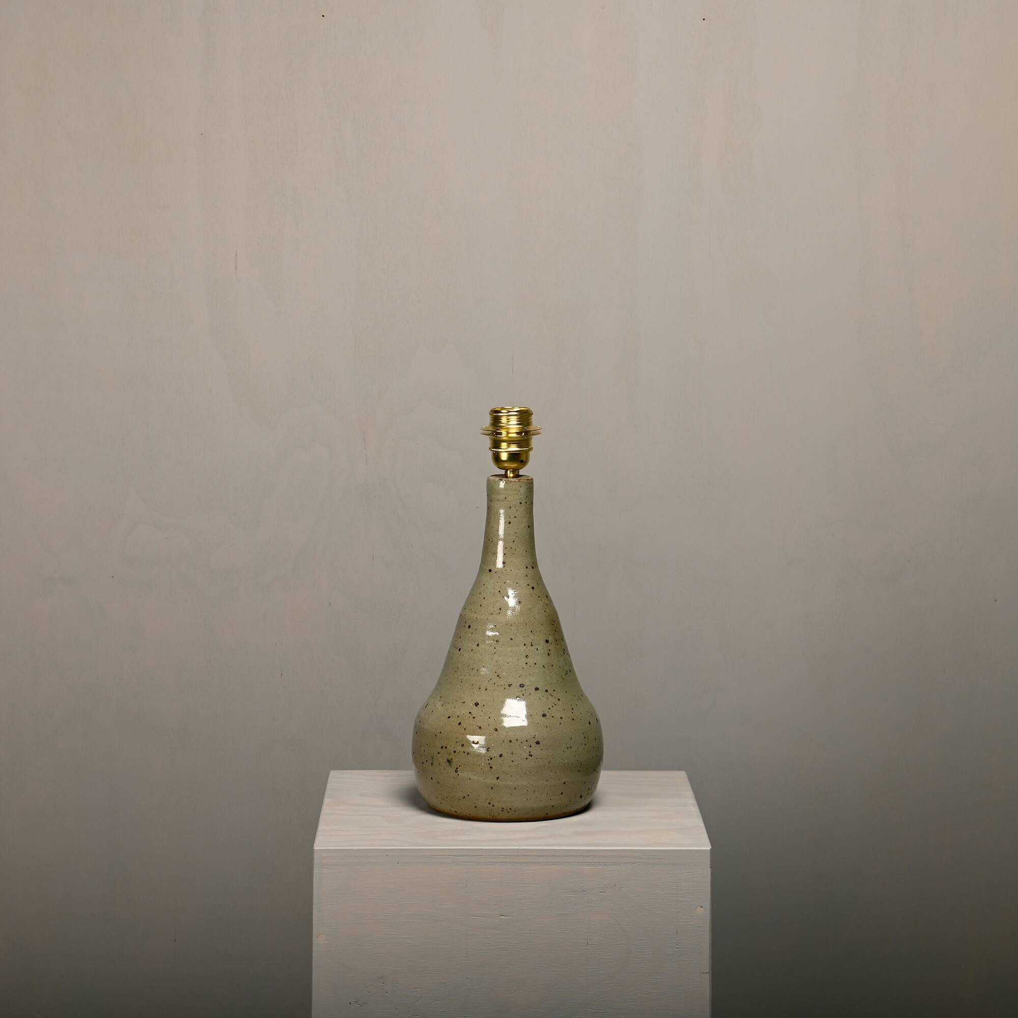 Large glazed ceramic Table Lamp in green tones, France 1960s