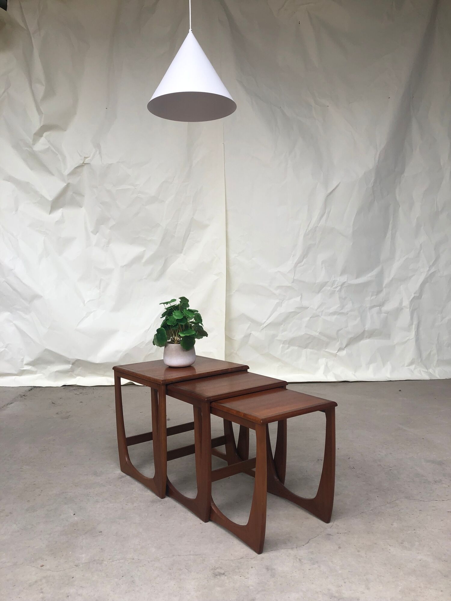 Vtg Mid Century Quadrille Teak Sunelm Nest Of Tables Side Coffee Table Danish