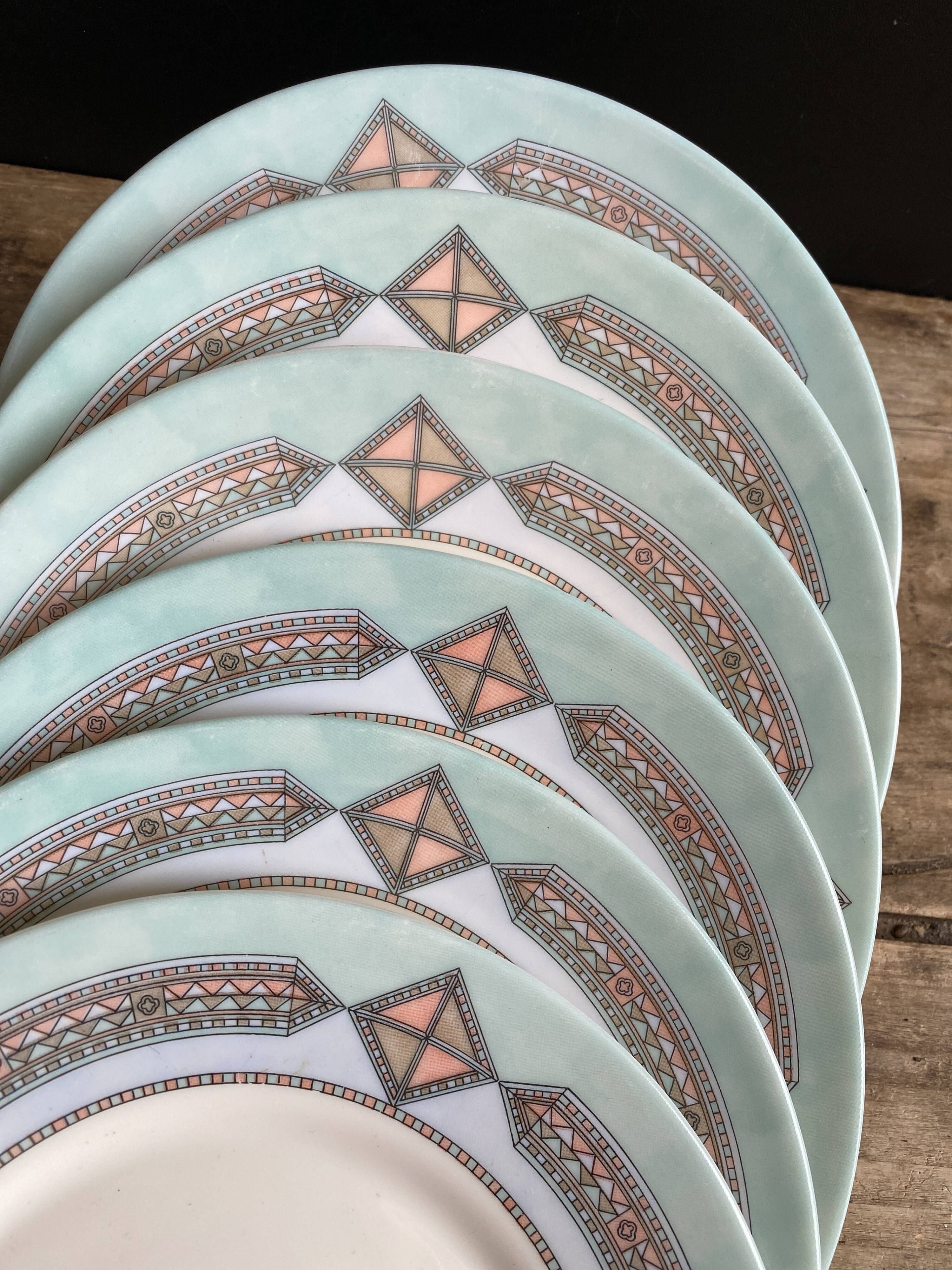 Set of 6 dessert plates Arcopal France – Aztec Vintage 90s model