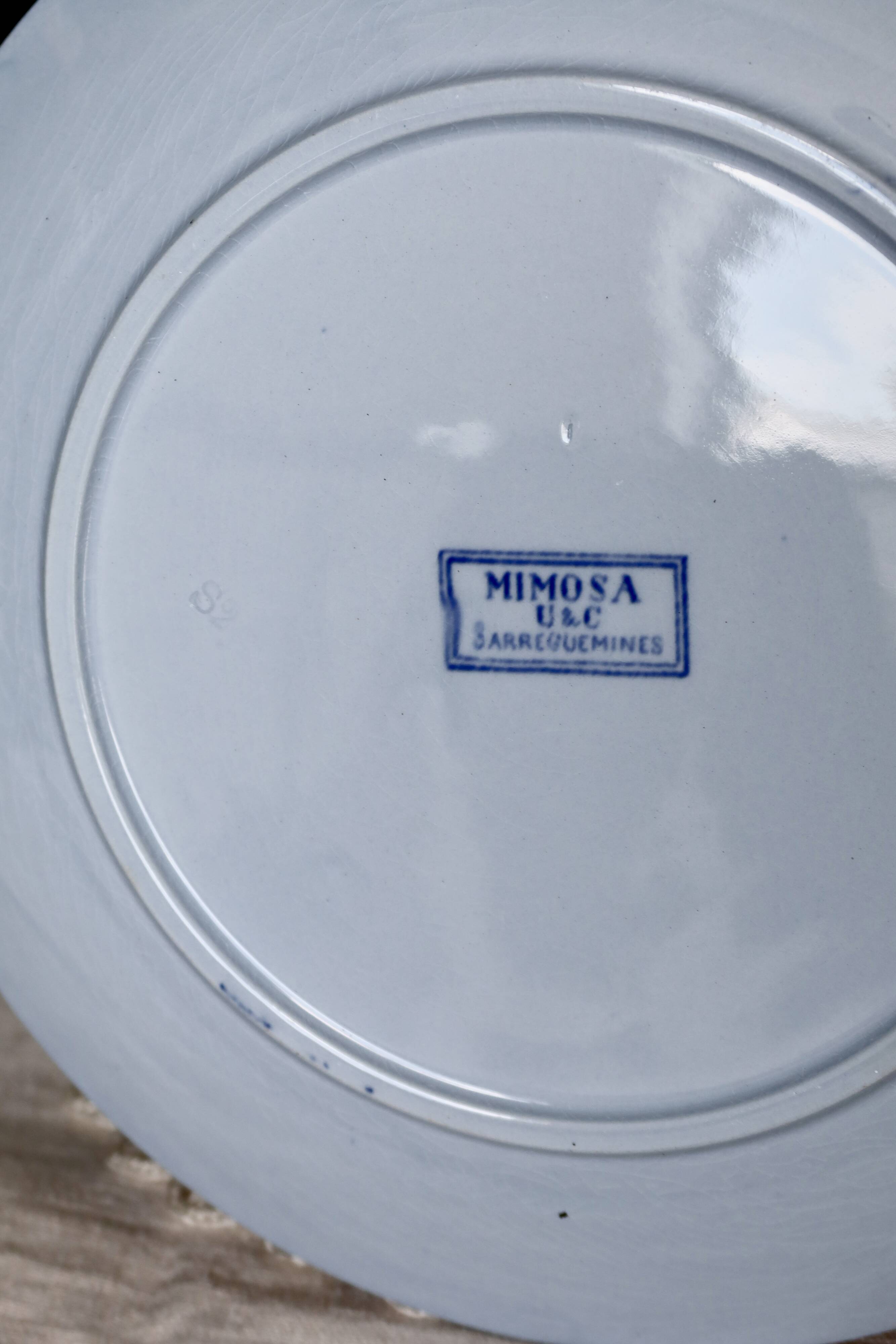 10 antique U&C Sarreguemines dinner plates - Mimosa model