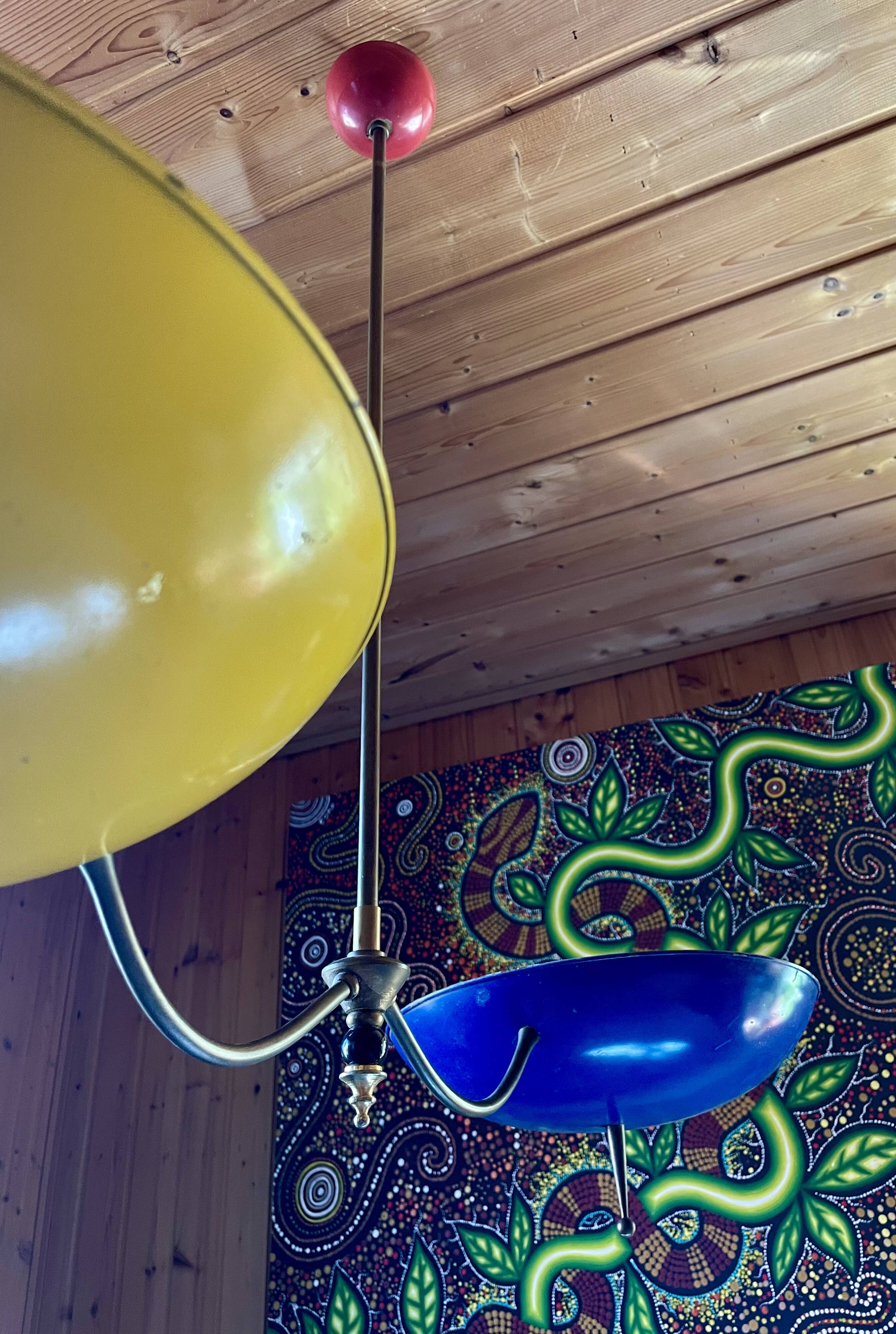 Chandelier, Italian suspension, entirely in brass, from the 50s