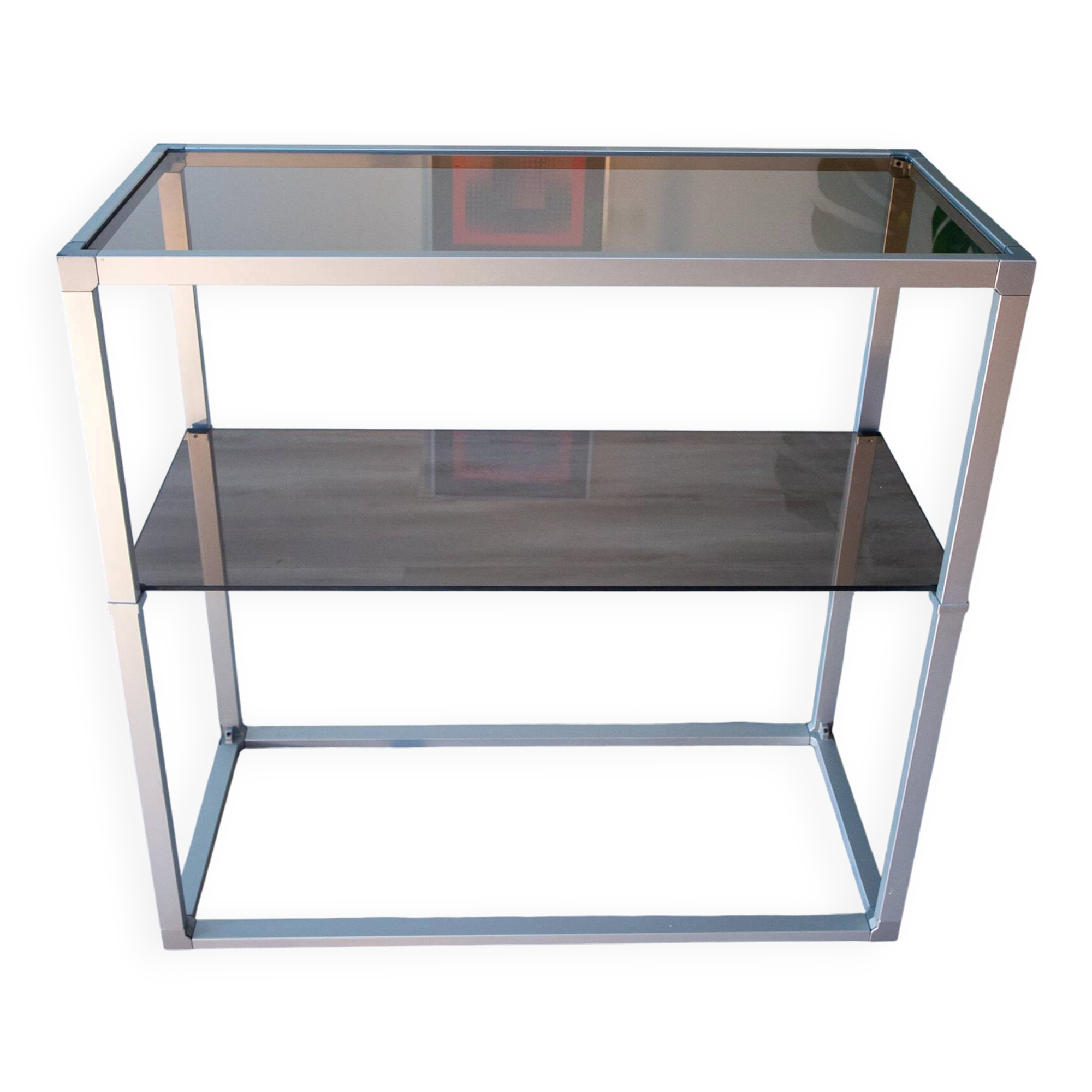 Aluminium and smoked glass console/shelf 1970-80