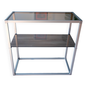 Aluminium and smoked glass console/shelf 1970-80