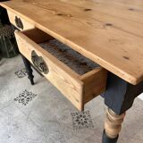 Vintage solid wood desk Basile with 2 drawers