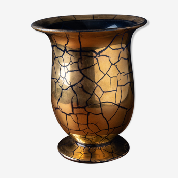 Vase en verre saint prex exquis en verre doré bleu avec une finition dorée