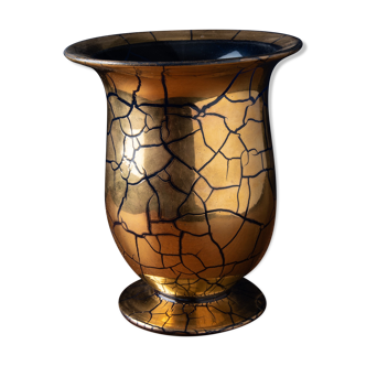 Vase en verre saint prex exquis en verre doré bleu avec une finition dorée