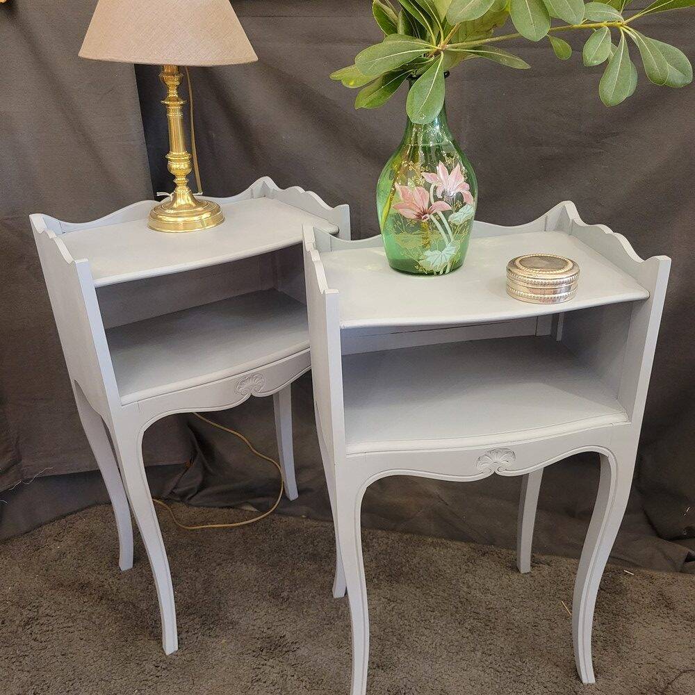 Light grey patinated bedside tables