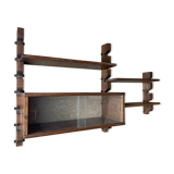 Wooden wall shelves with display case, 1950s
