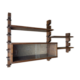 Wooden wall shelves with display case, 1950s