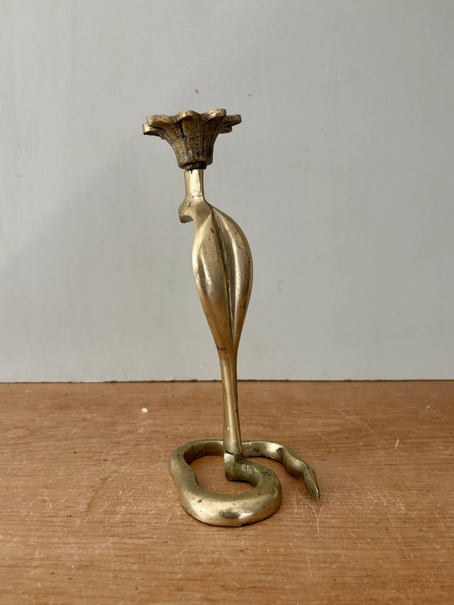 Vintage brass cobra candle holder