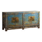 Old wooden entrance buffet in blue and yellow tones (circa 1920).