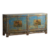 Old wooden entrance buffet in blue and yellow tones (circa 1920).