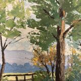 Oil on panel Landscape at the watercourse