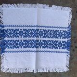 Rectangular tea tablecloth and 6 napkins, made in France, Basque linen, white and blue, Vintage