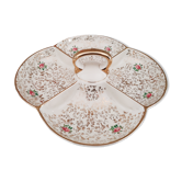 Aperitif dish 4 compartments in porcelain Villeroy & Boch floral decoration gilded and old roses