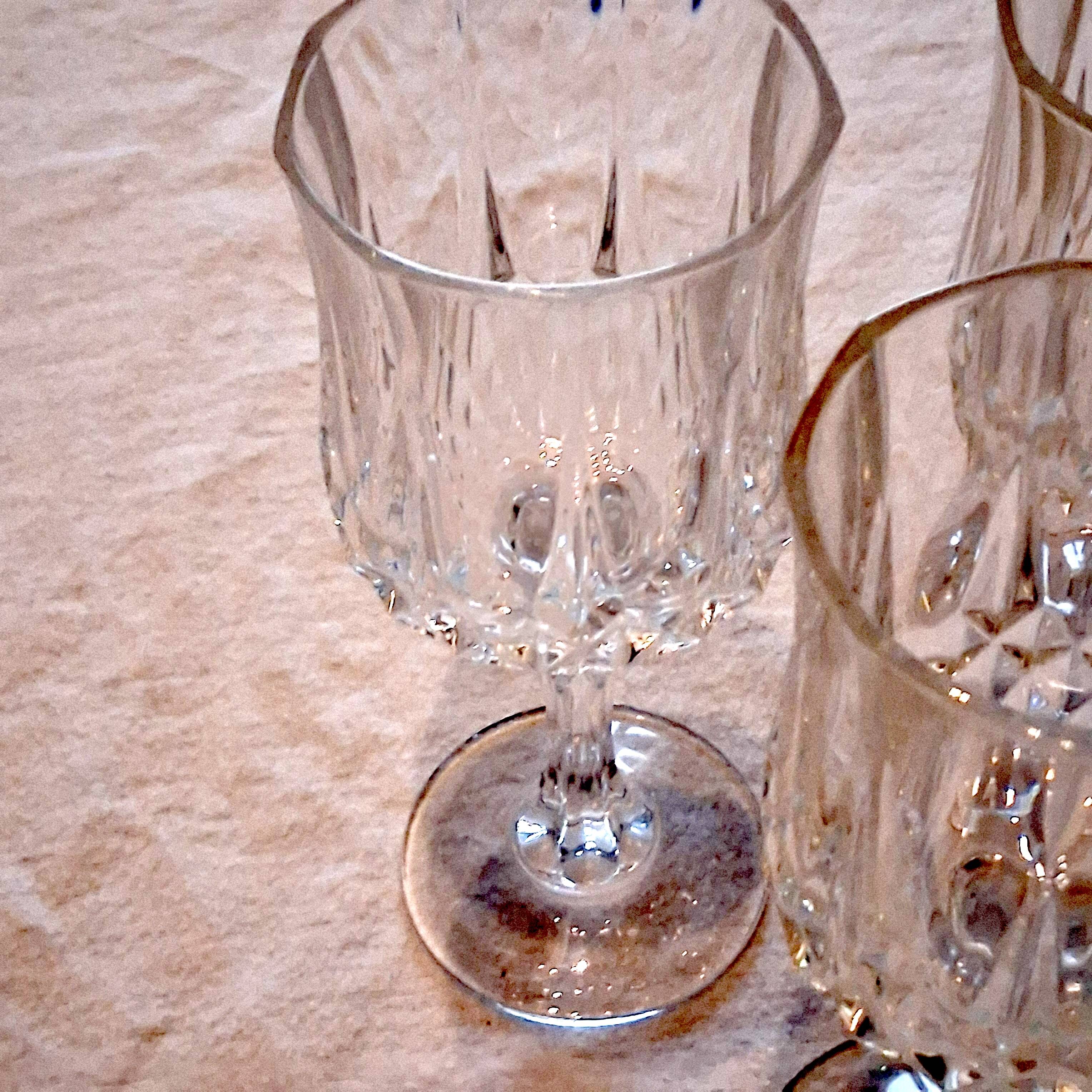 3 large crystal wine glasses in good condition