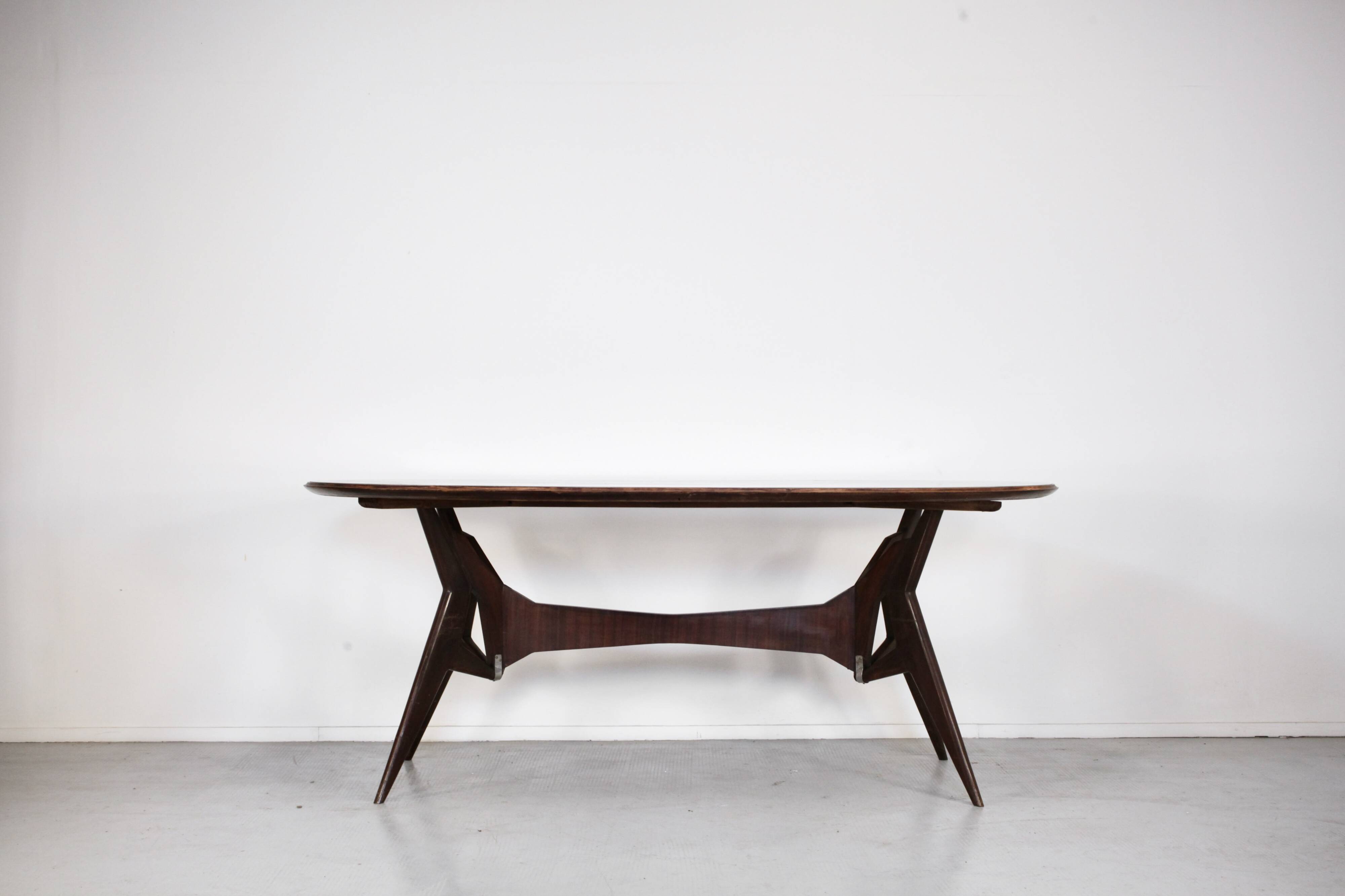 Midcentury Italian Oblong Marble Effect Table With Wood Base.