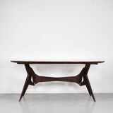 Midcentury Italian Oblong Marble Effect Table With Wood Base.