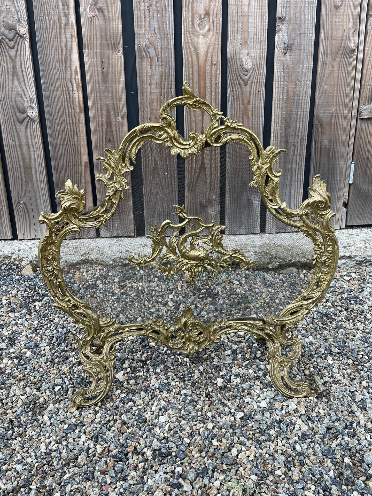 Paravent de cheminée vintage de style français en bronze ouvragé