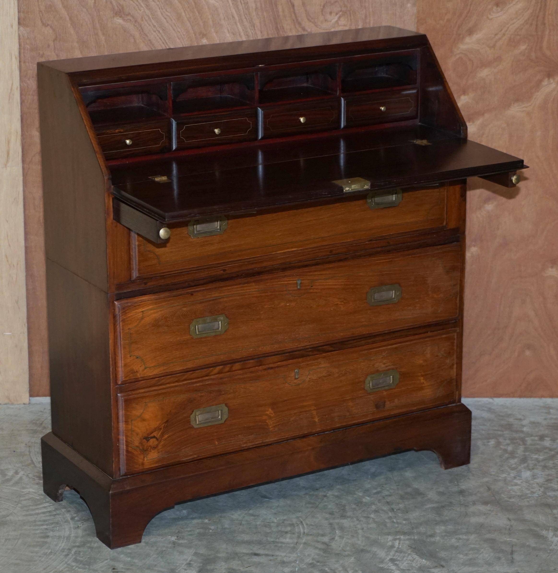 Anglo-Indian military desk in camphor wood and brass