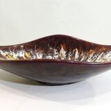 Vintage decorative dish in brown and yellow glazed ceramic from the 70s