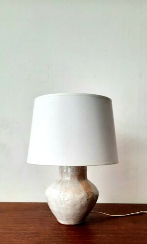 Brutalist table lamp in white enamelled ceramic Vintage of the 50s / 60s