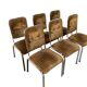 Set of 6 vintage chrome chairs with brown seats