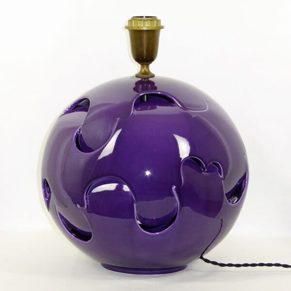 Lampe boule céramique façonnée prune 1970